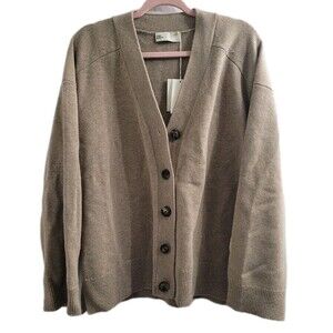 Tory Burch Wool Jacquard Cardigan Sweater L Oatmeal Melange NWT $550 Retail